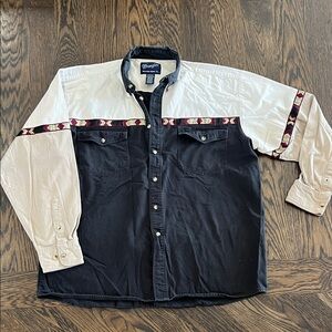 Wrangler Men's XL Black Cream Button Down Shirt Aztec country western VINTAGE
